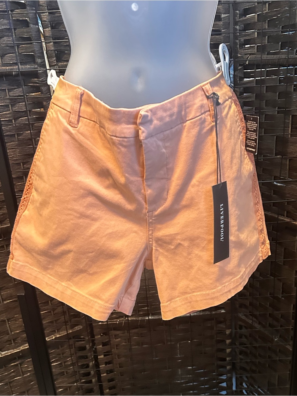 Liverpool Kelsey Peach Lace tuxedo stripe High Waist Cotton Shorts 10/30 NWT